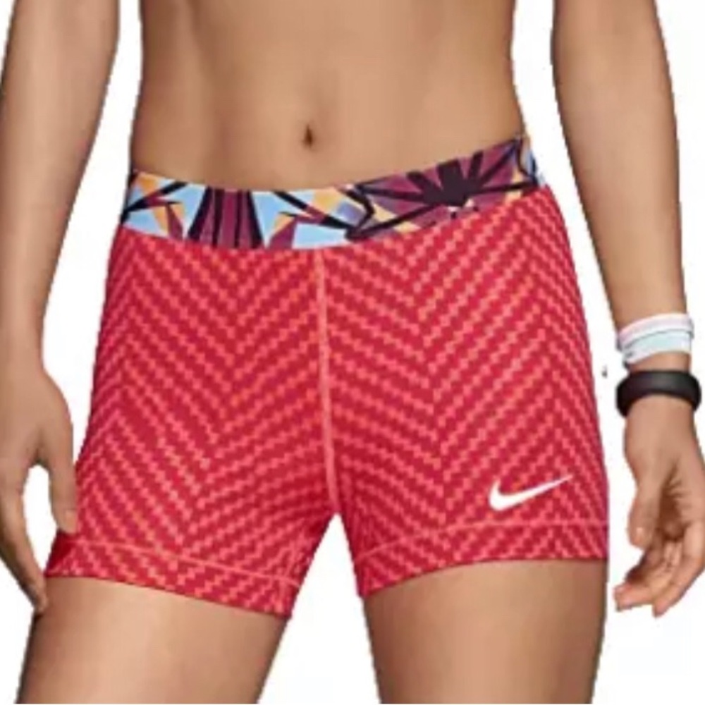 Nike Pro Red and Multicolor Patterned Shorts